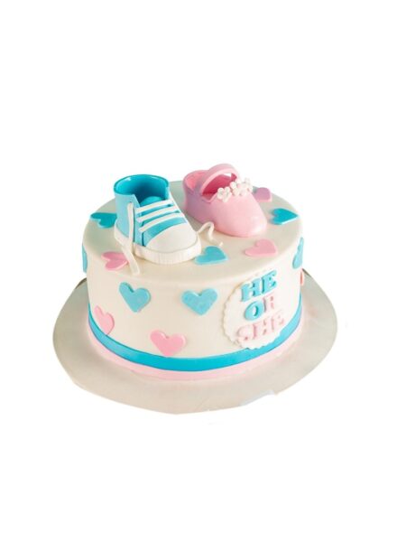 Baby boy or girl cake with pastel decorations, ideal for gender reveal.
