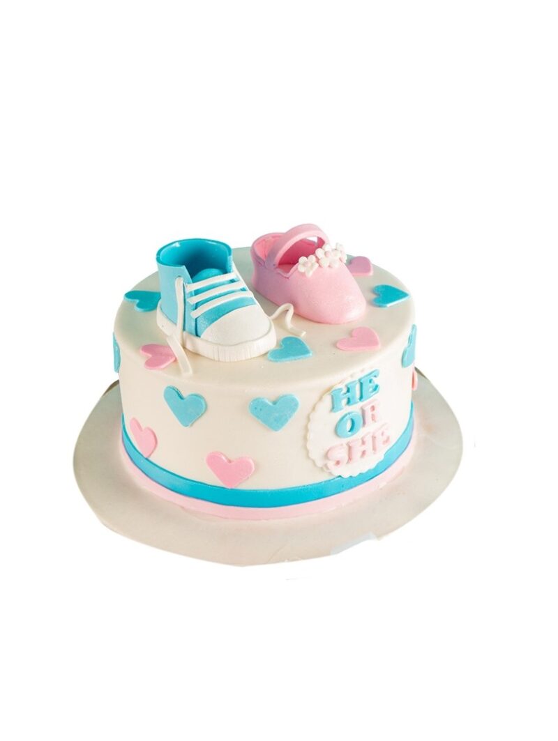 Baby boy or girl cake with pastel decorations, ideal for gender reveal.